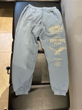 YoungLA Slate Blue Sweatpants with Cream Print